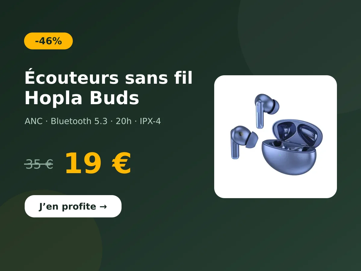 Promo écouteurs sans fil Hopla Buds à 19 € au lieu de 35 € (-46 %)