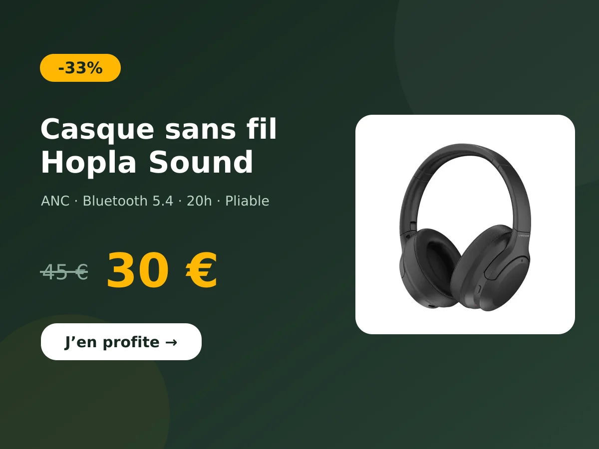 Promo casque sans fil Hopla Sound à 30 € au lieu de 45 € (-33 %)